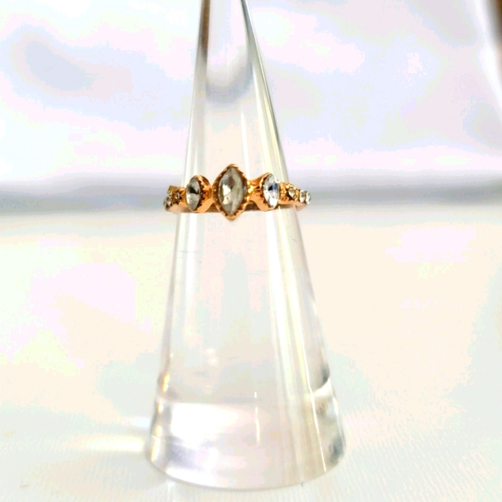 Vintage Gold and Colorless Jewels in The Shape of Diamonds Marquise Ring Size 5